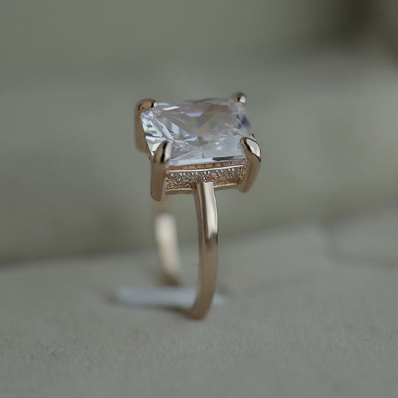 NEW Rose Gold Emerald Cut Solitaire Diamond Ring - Picture 2 of 5